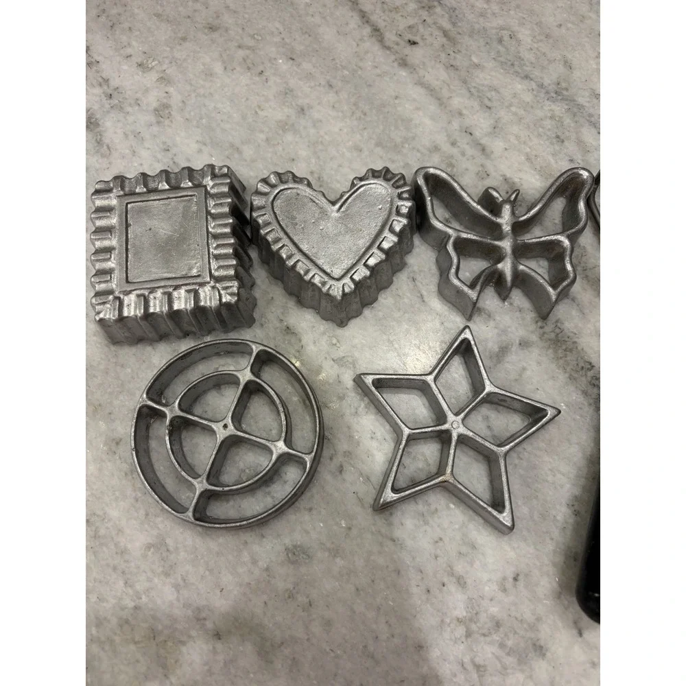 Vintage Rosette Timbale Iron Set 5 Molds Heart Star Butterfly Square Rou